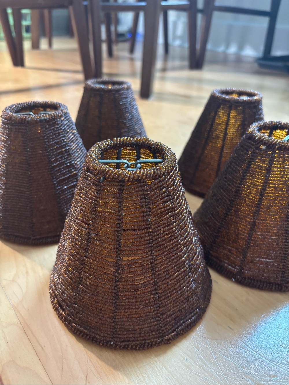 Glass-Beaded Brown Mini Lantern Shades - Set of 5